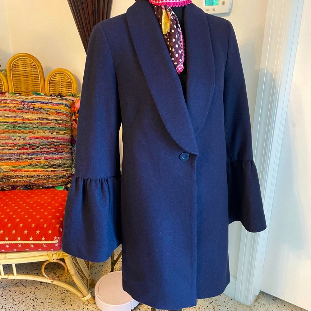 EXPRESS Navy Blue Full Length Coat! New! Bell Sleeves! NWT! Small